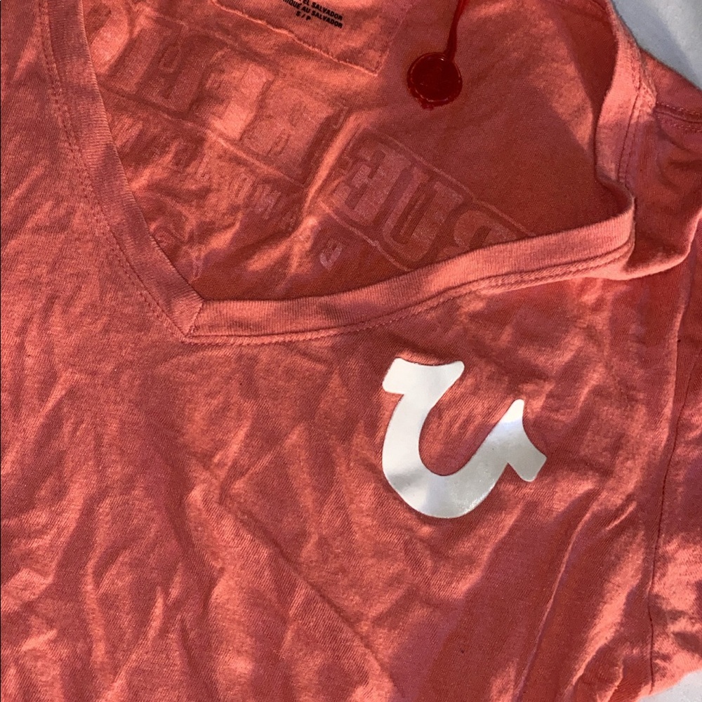 Peach/ white true religion shirt